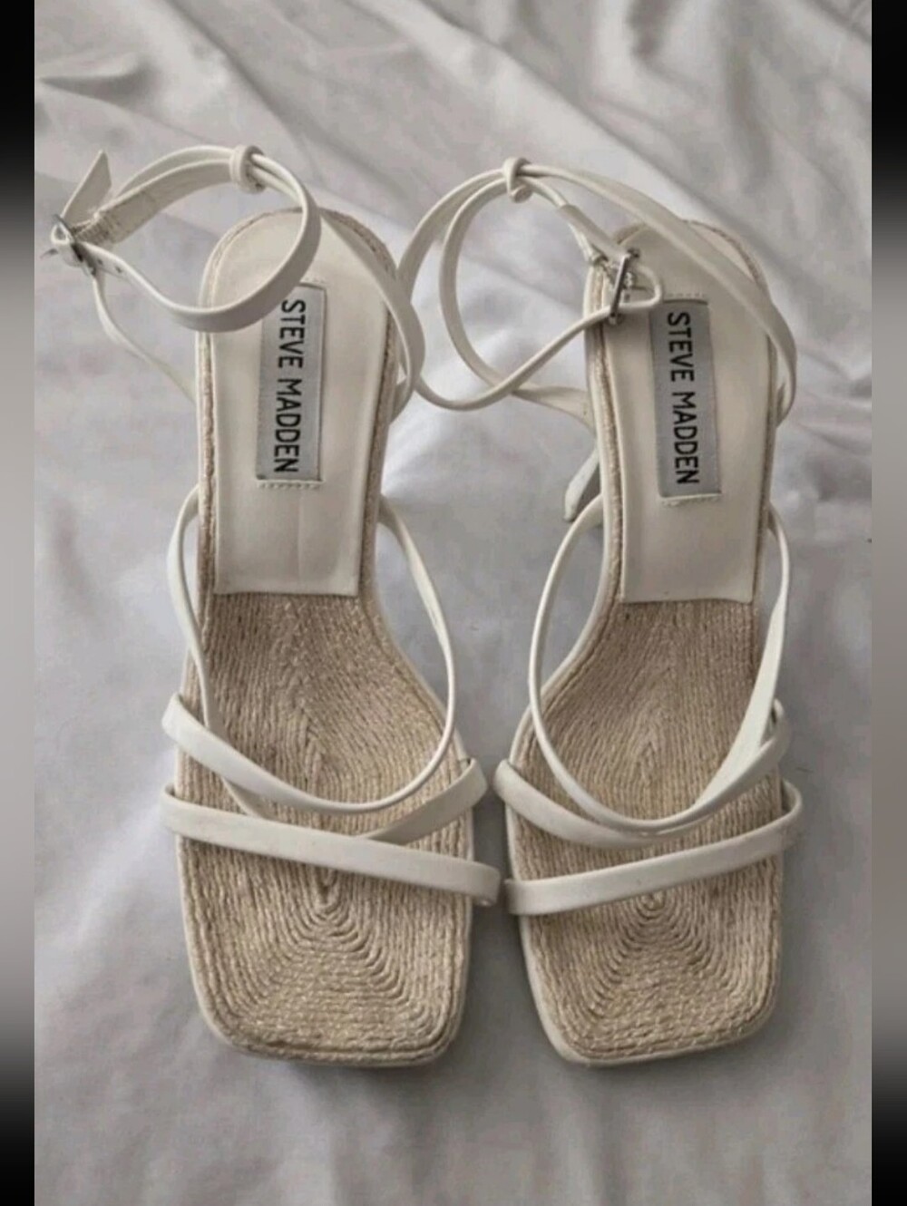 Steve Madden Women's Blessing Heeled Strappy Sandal White Sz 5.5